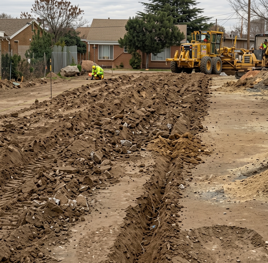 Road scarification in progress